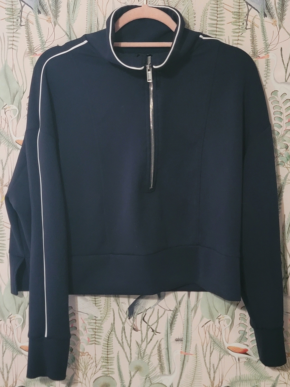 Women's Navy Quarter-Zip Pullover with White Piping